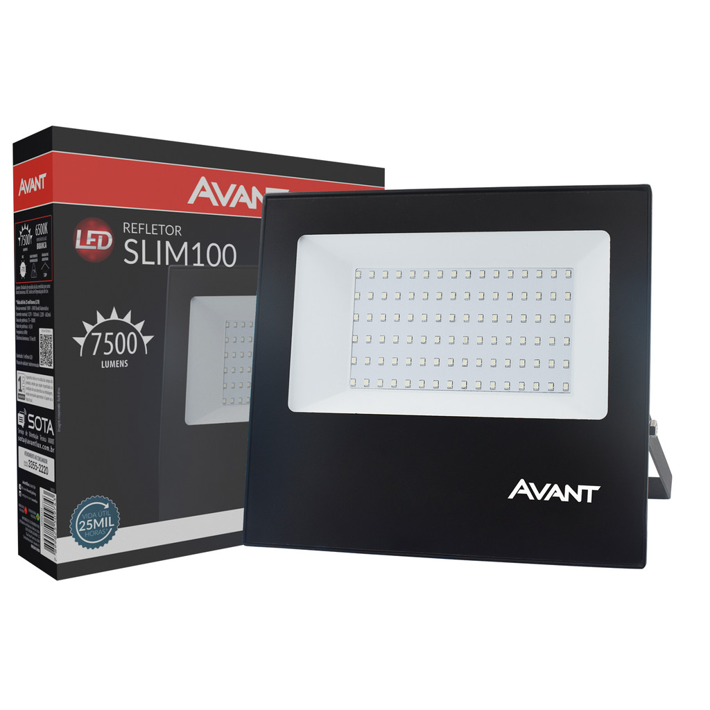 Refletor Led Slim 100w 7500lm 6500k Bivolt IP65 Avant em Oferta na Shopee