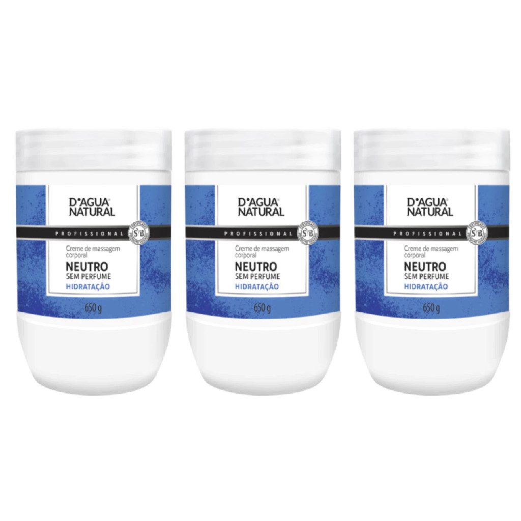 D'agua Natural Creme Massagem Corporal Neutro 650g Kit Com 3