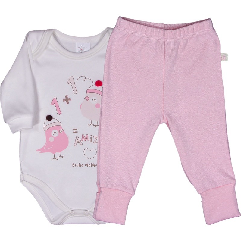 Conjunto Body Suedine Manga Longa Bordado Estampa Amizade + Calça Suedine Pé Reversível