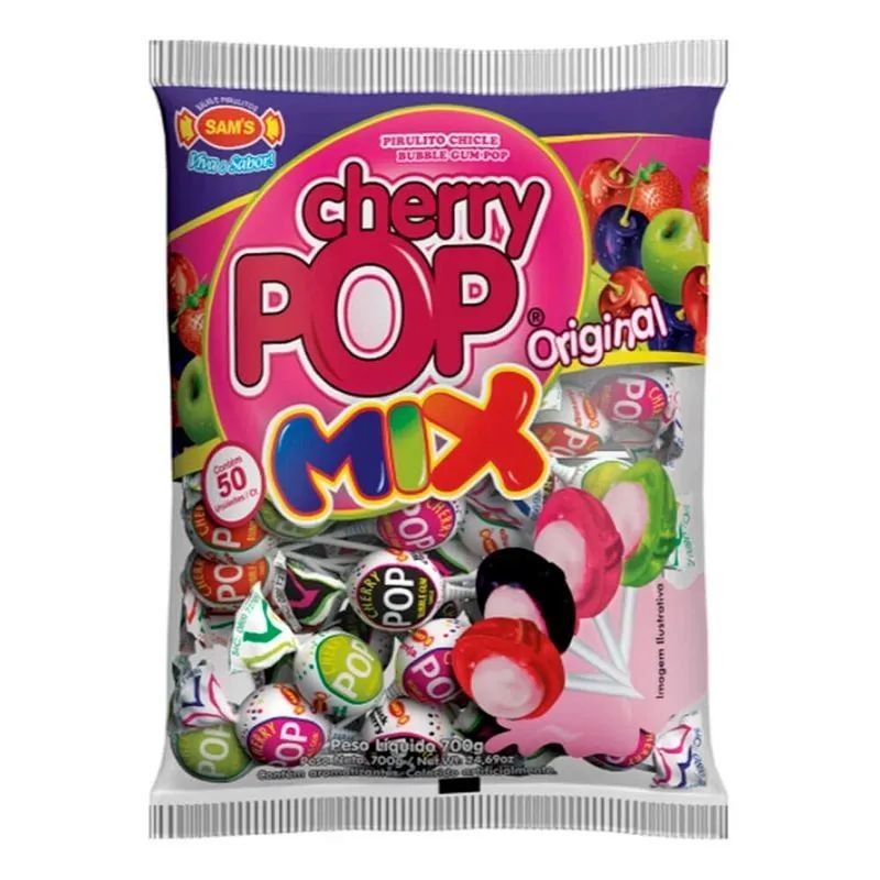Pirulito Chicle Cherry Pop Mix 50un Sortido em Oferta na Shopee
