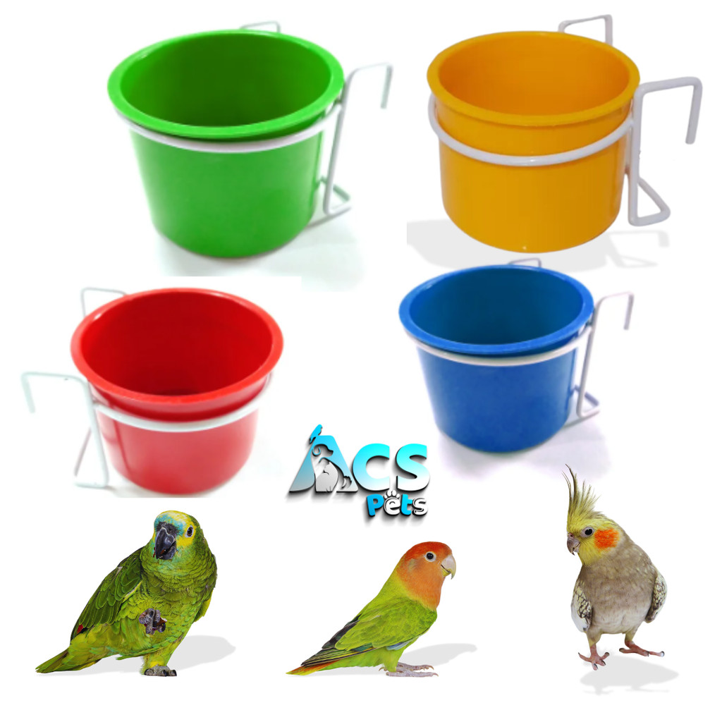 Comedouro Calopsita Papagaio Agapornis Periquito Caneca Pote Plástica Com Suporte 200ml