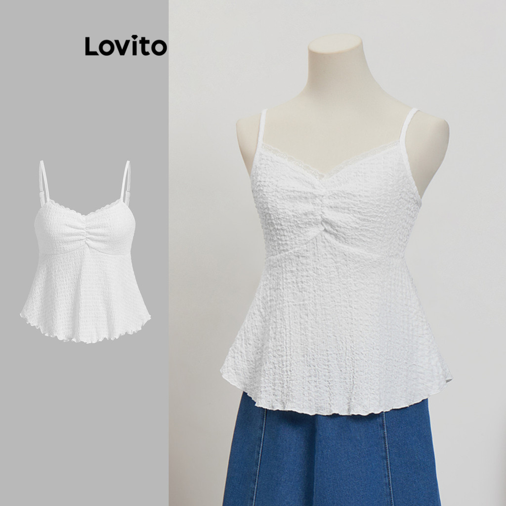 Lovito Elegante Top Simples Franzido para Mulheres L106AD145 - Women Clothes