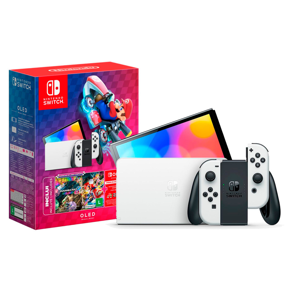 CONSOLE NINTENDO SWITCH OLED 64GB EDIÇÃO MARIO KART 8 DELUXE BRANCO - Gaming & Consoles