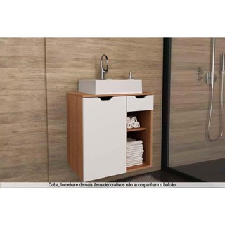 Gabinete de Banheiro Suspenso BN3605 s/ Cuba 1 Porta 1 Gaveta 60cm cor Amêndoa - Tecno Mobili em Oferta na Shopee