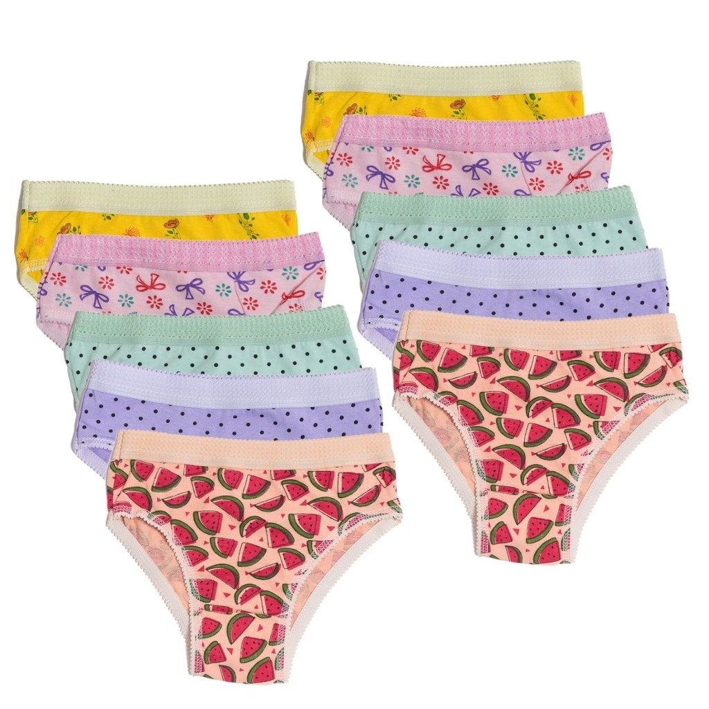 Kit 10 Calcinhas Menina Infantil Kids Estampa Colorida Algodão Confortável