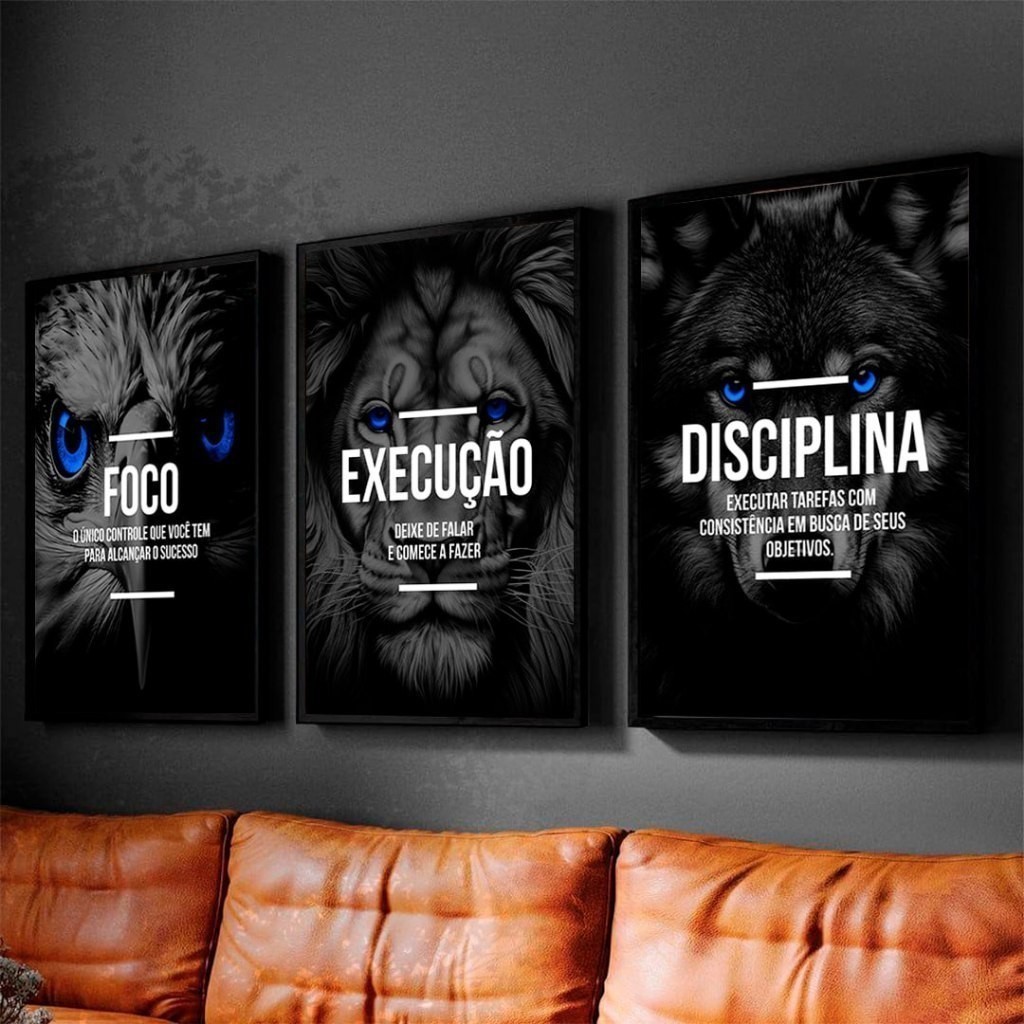 KIT 3 Quadro Decorativo Leão Sucesso Aguia Foco Disciplina Lobo Frase Determinação  Mural de painel espesso de 8mm em Oferta na Shopee