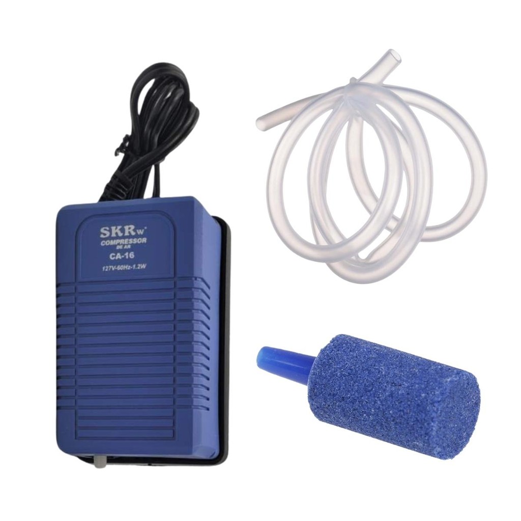Compressor 110v e Mangueira Pedra Porosa Aquario Betta Peixe