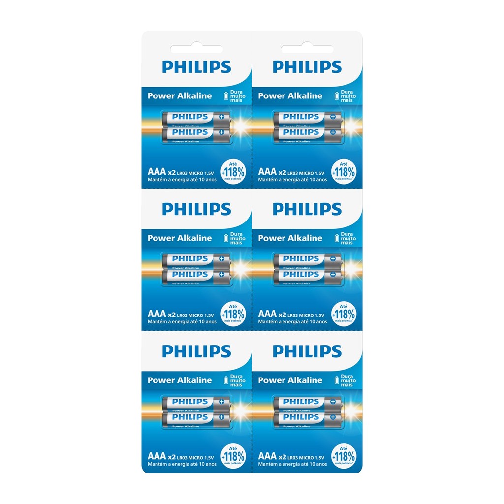 Pilha Alcalina AAA Philips Bateria 3A Palito 12 unidades - Home Appliances