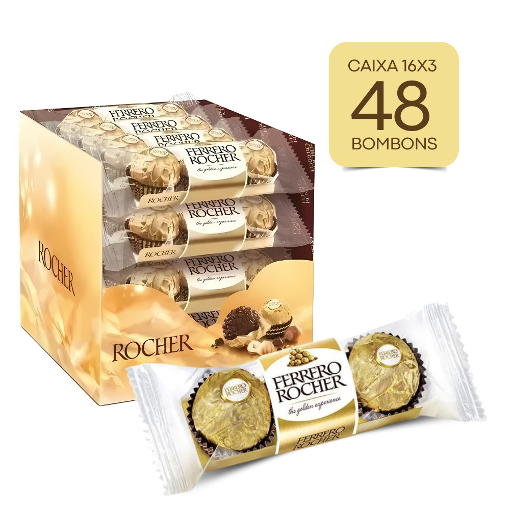 Caixa Ferrero Rocher 48 Un Chocolate Ao Leite Avelã 16 Pacotes 37,5g T3 Bombom Wafer Crocante Recheio Cremoso em Oferta na Shopee