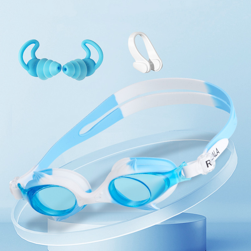 3 Pçs/set Óculos De Natação À Prova Dwaterproof Água Tampões De Ouvido HD Anti-Nevoeiro Vazamento Para Crianças Com Obte