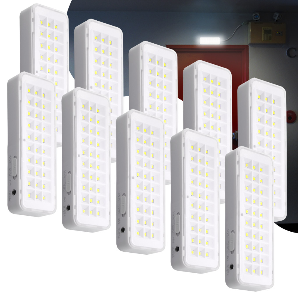 Kit 10  Luminária Emergência Lâmpada 30Leds Portátil Recarregável 110v/220v Bivolt Led Branco Frio