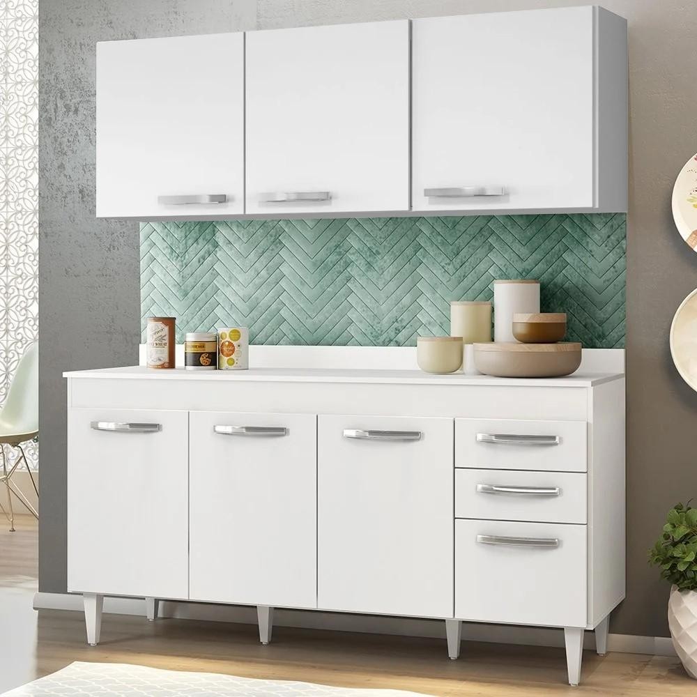 Armário Aéreo Parma e Balcão para Pia com Tampo 150cm Lisboa Branco - Lumil em Oferta na Shopee