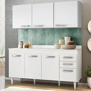 Armário Aéreo Parma e Balcão para Pia com Tampo 150cm Lisboa Branco - Lumil em Oferta na Shopee