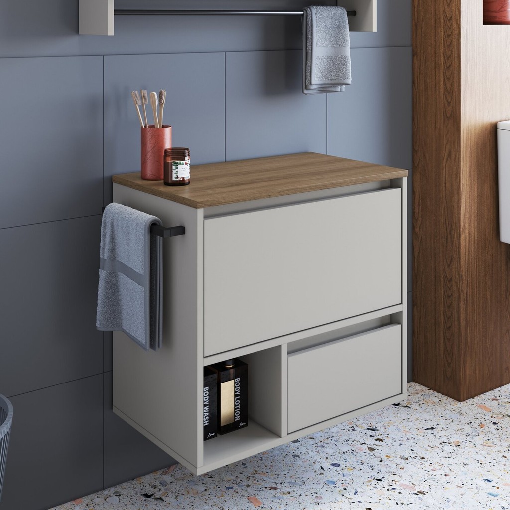 Gabinete de Banheiro Suspenso 60cm com 1 Nicho 1 Toalheiro 1 Porta e 1 Gaveta - Home & Living