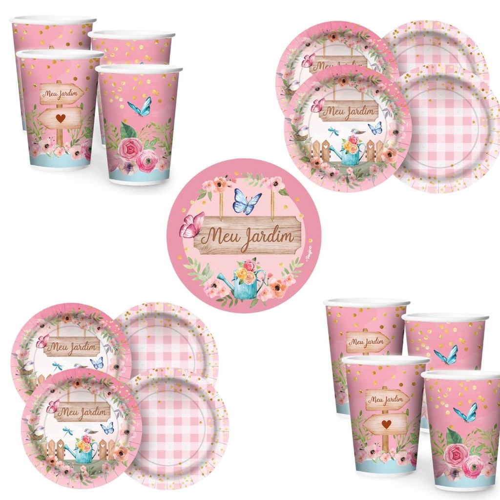 Kit Festa MEU JARDIM 16 Pratos + 16 Copos Descartável 180 Ml Papel - REGINA em Oferta na Shopee