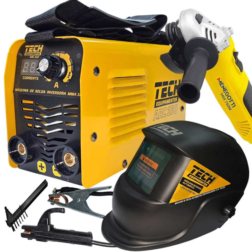 Kit Serralheiro Portatil Maquina de Solda 160A Mascara Automática 220v Esmerilhadeira - Home & Living