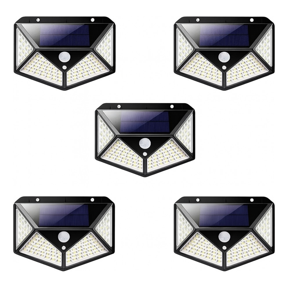 Kit 5 Refletor Solar 100 Leds C/ Placa Solar Parede Jardim em Oferta na Shopee