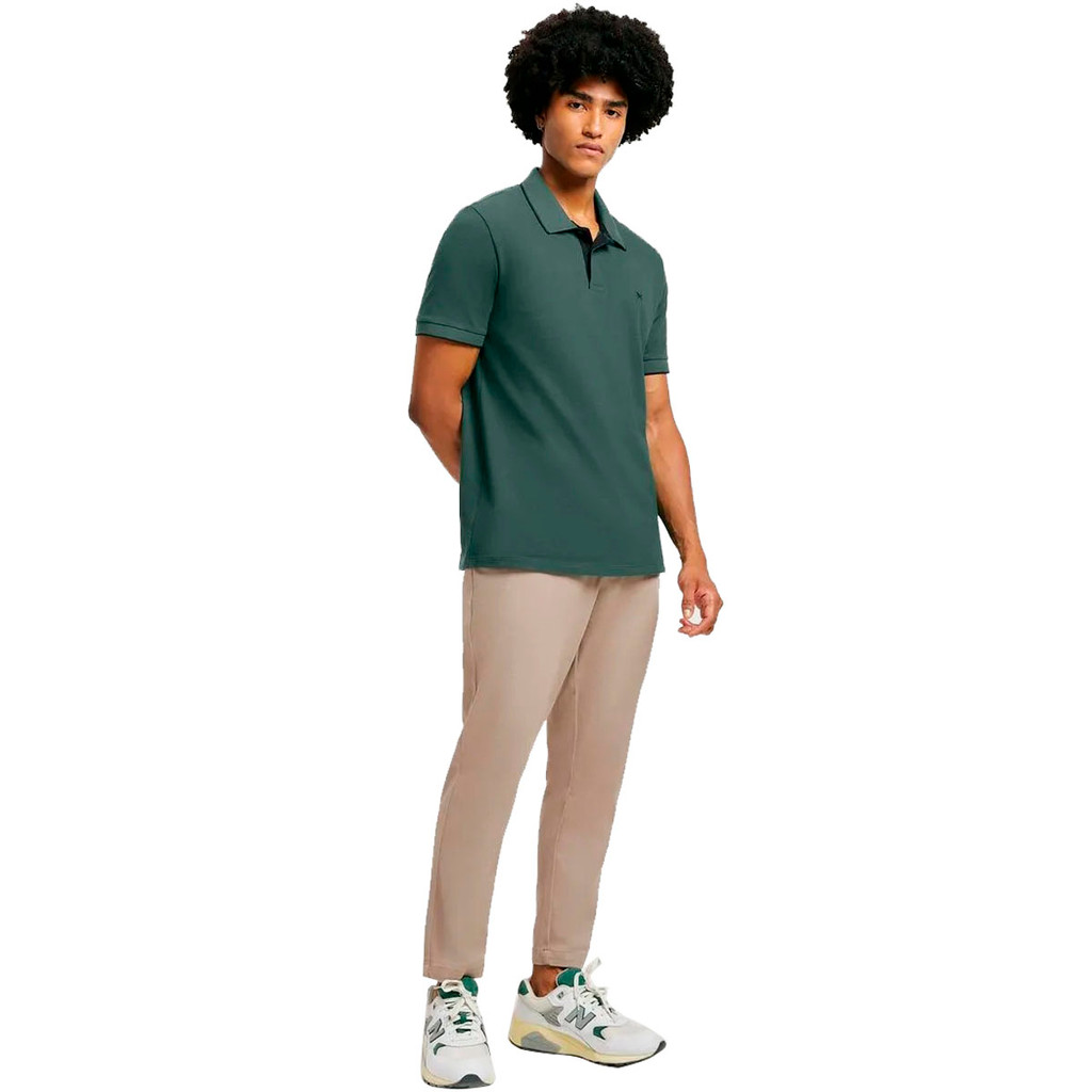 Camiseta Polo Hering Básica Masculina Em Piquet Com Bordado Verde Escuro