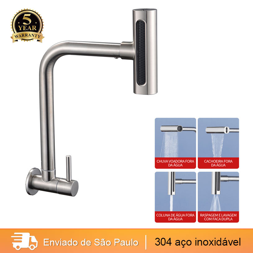 Torneira gourmet cozinha Inox Parede montada na parede luxo prata/preto em Oferta na Shopee