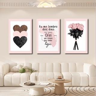 KIT 3 Quadros Decorativos Flores I Remember Praying Pink Heart Decoração de Parede Sala de Estar Quarto 1 em Oferta na Shopee