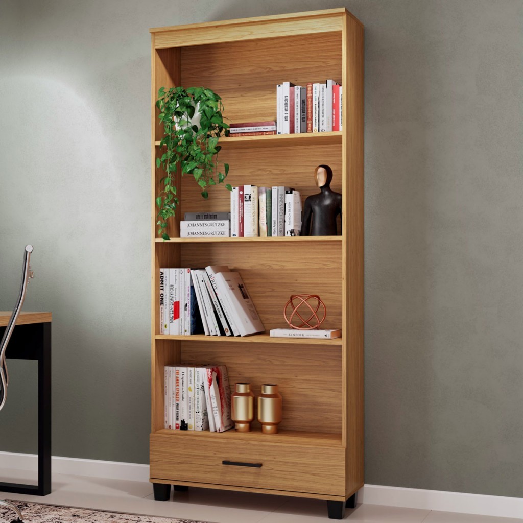 Estante para Livros 1 Gaveta 3 Prateleiras 100% Mdf Freijó C57 - Pradel