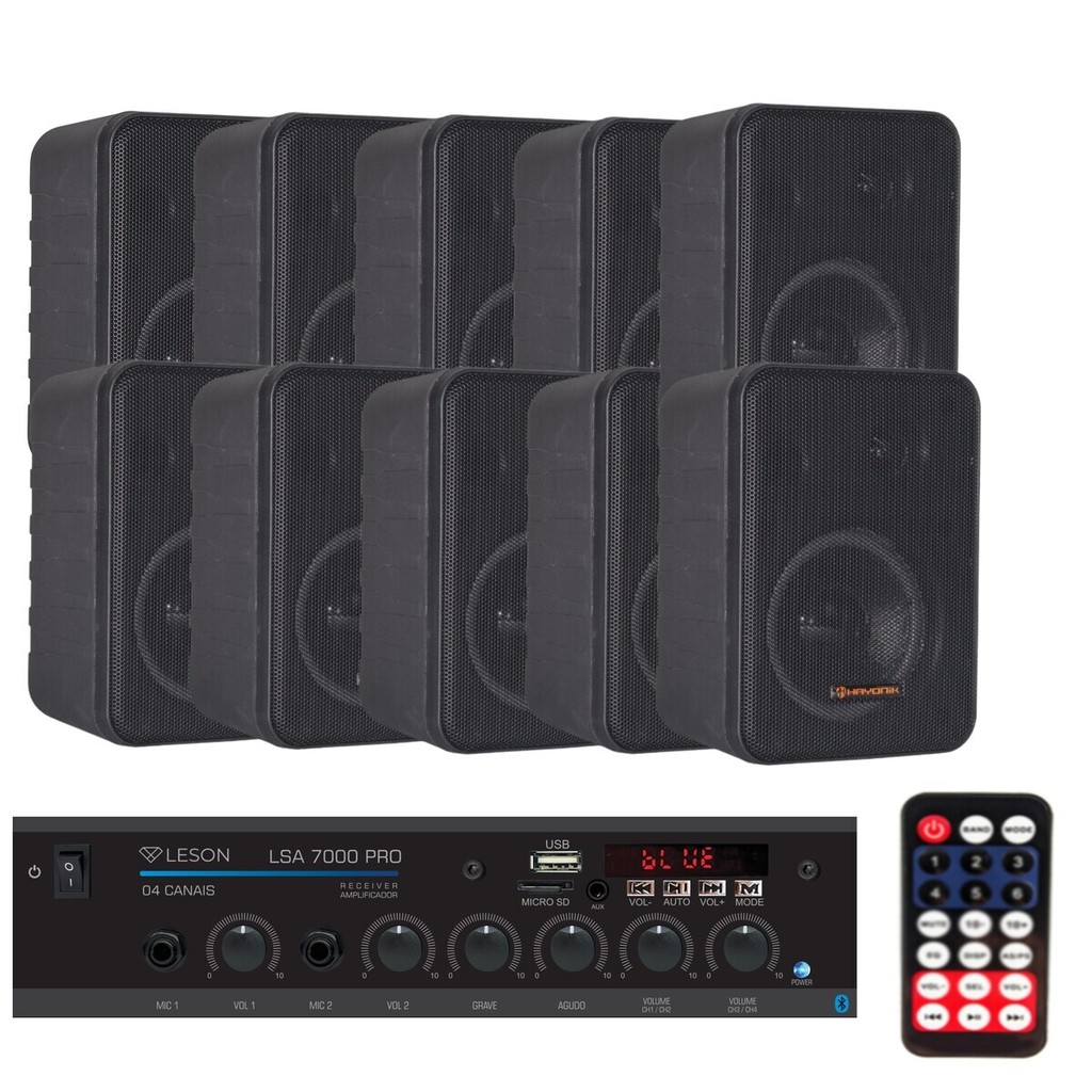 Kit Som Ambiente Amplificador LSA7000-Pro Leson + 10 Caixas MSB60 Hayonik