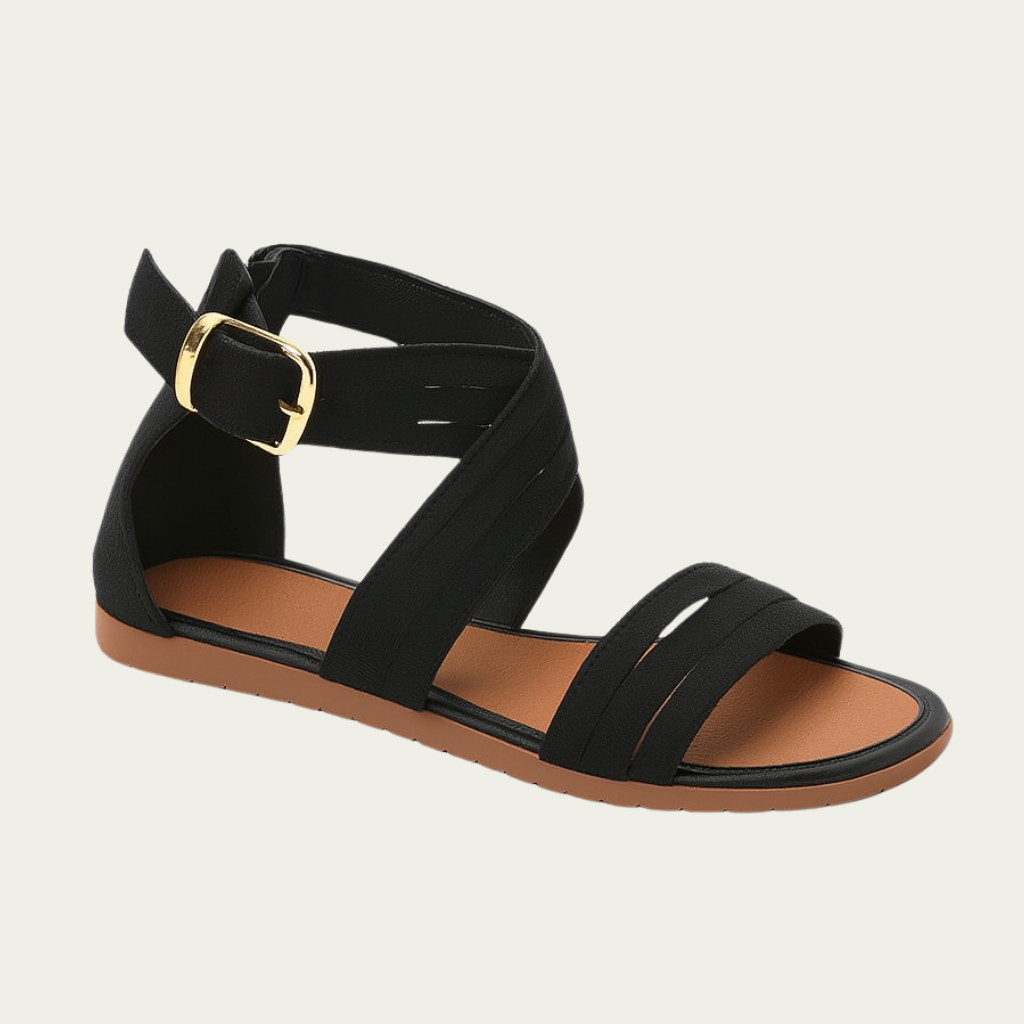 Sandália Feminina Rasteira Tiras Cruzadas Fivela Confortável Iza em Oferta na Shopee