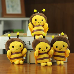 Mini abelha brinquedo de pelúcia vespa boneca chaveiro abelha pingente mochila acessórios amarelo abelha boneca