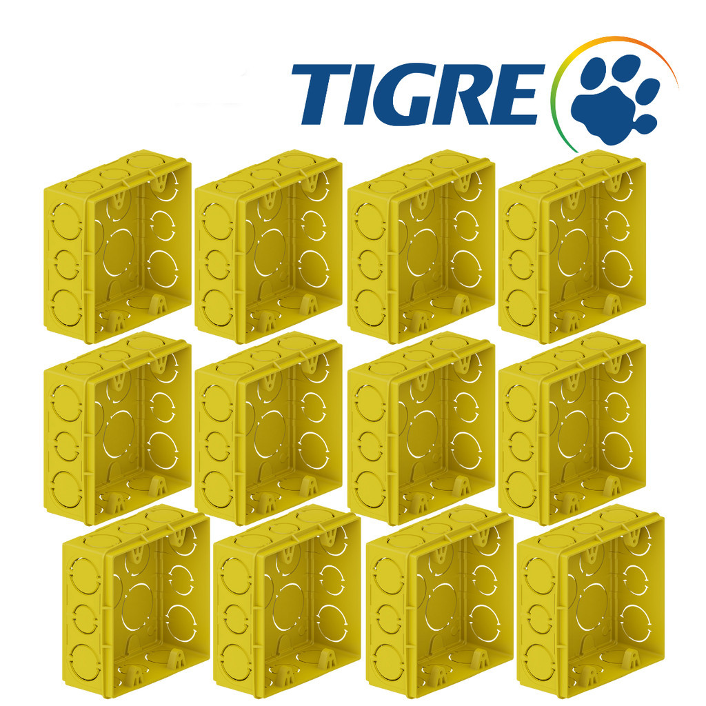 Caixa de Luz 4x4 Parede de Embutir Kit 12, 24 ou 48UN Tigre Tomada/Interruptor Caixa Luz 4x4 Tigreflex