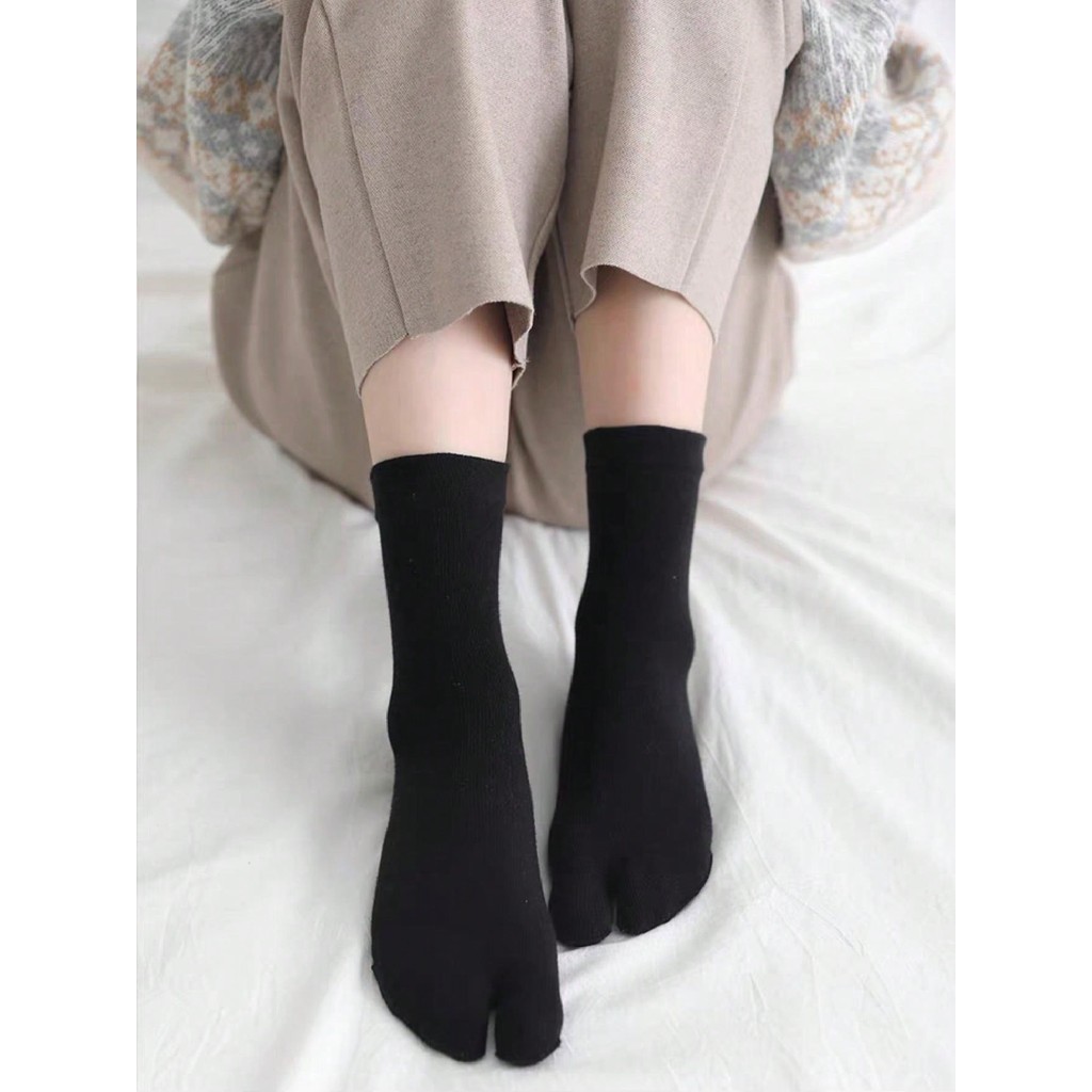 Kit 2 Pares Meias Tabi Femininas Bege e Preto– Não Apertam, Leves e Ideais para Uso Diário