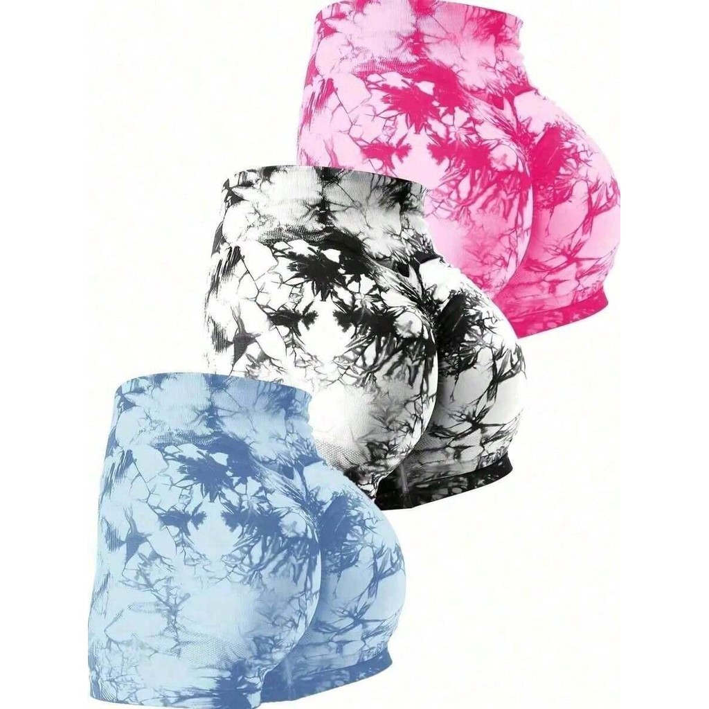 1ou 3 Peças de Shorts de Ginástica Tie Dye para Mulheres, Shorts Modeladores de Bumbum Levantador de Cintura Alta