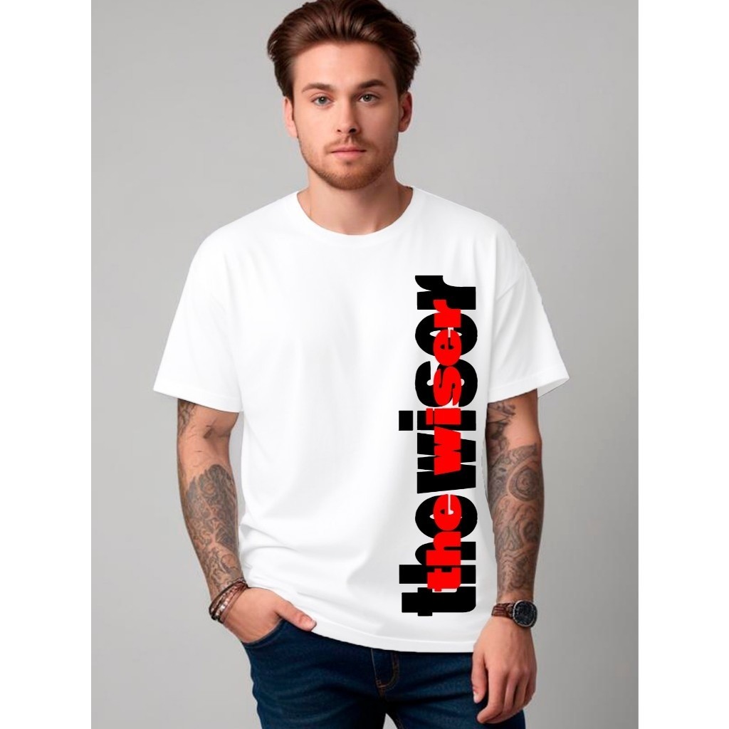 Camiseta The Wiser Gráfico Letra Estampa Lateral LG Preto Vermelho Casul 100% Algodão