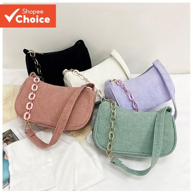 Bolsas De Ombro De Veludo Feminino Corrente Alça Superior Zíper Axilas Bolsa Chique Leve Tote