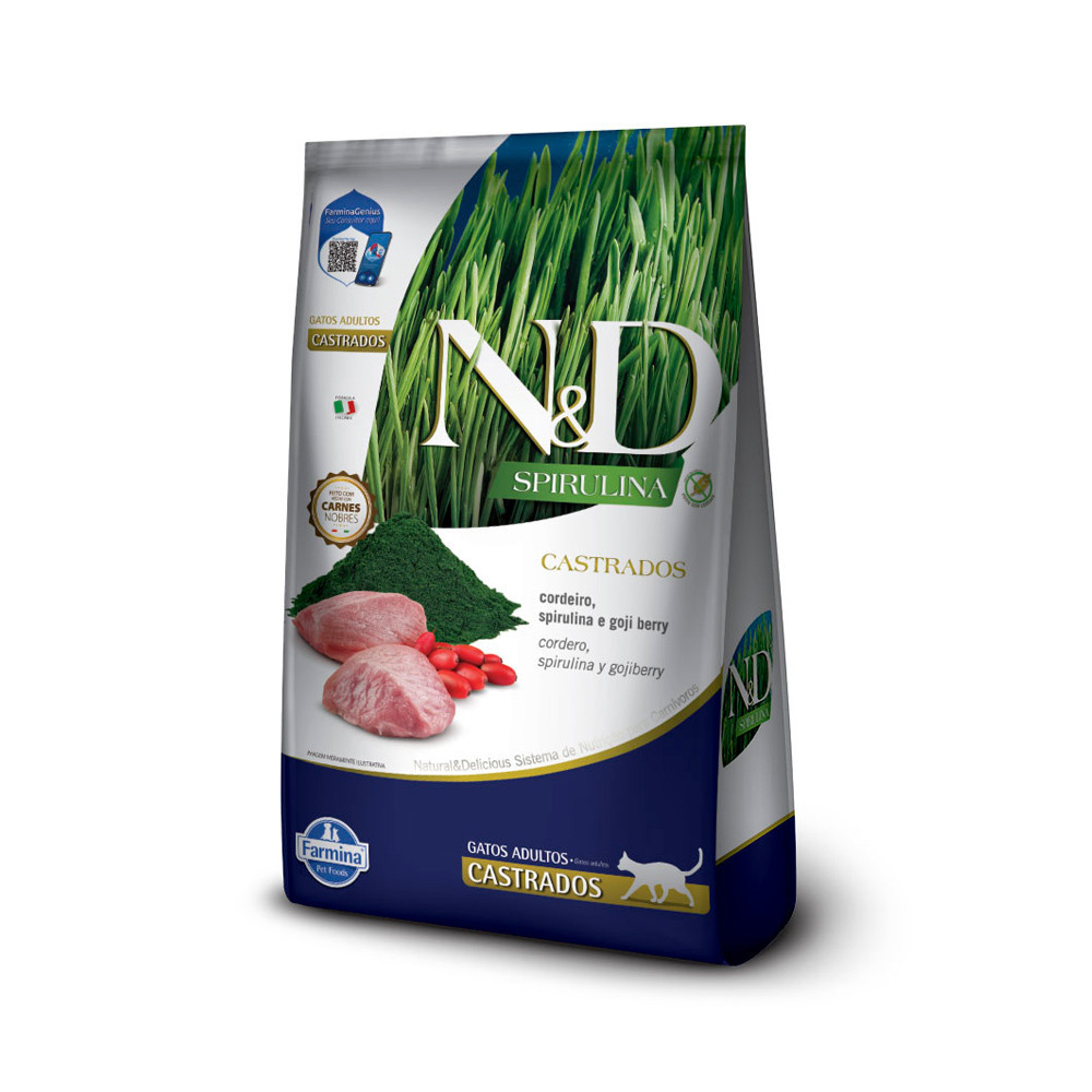 Ração Farmina N&D Spirulina para Gatos Adultos Castrados Sabor Cordeiro, Spirulina e Goji Berry 1,5kg
