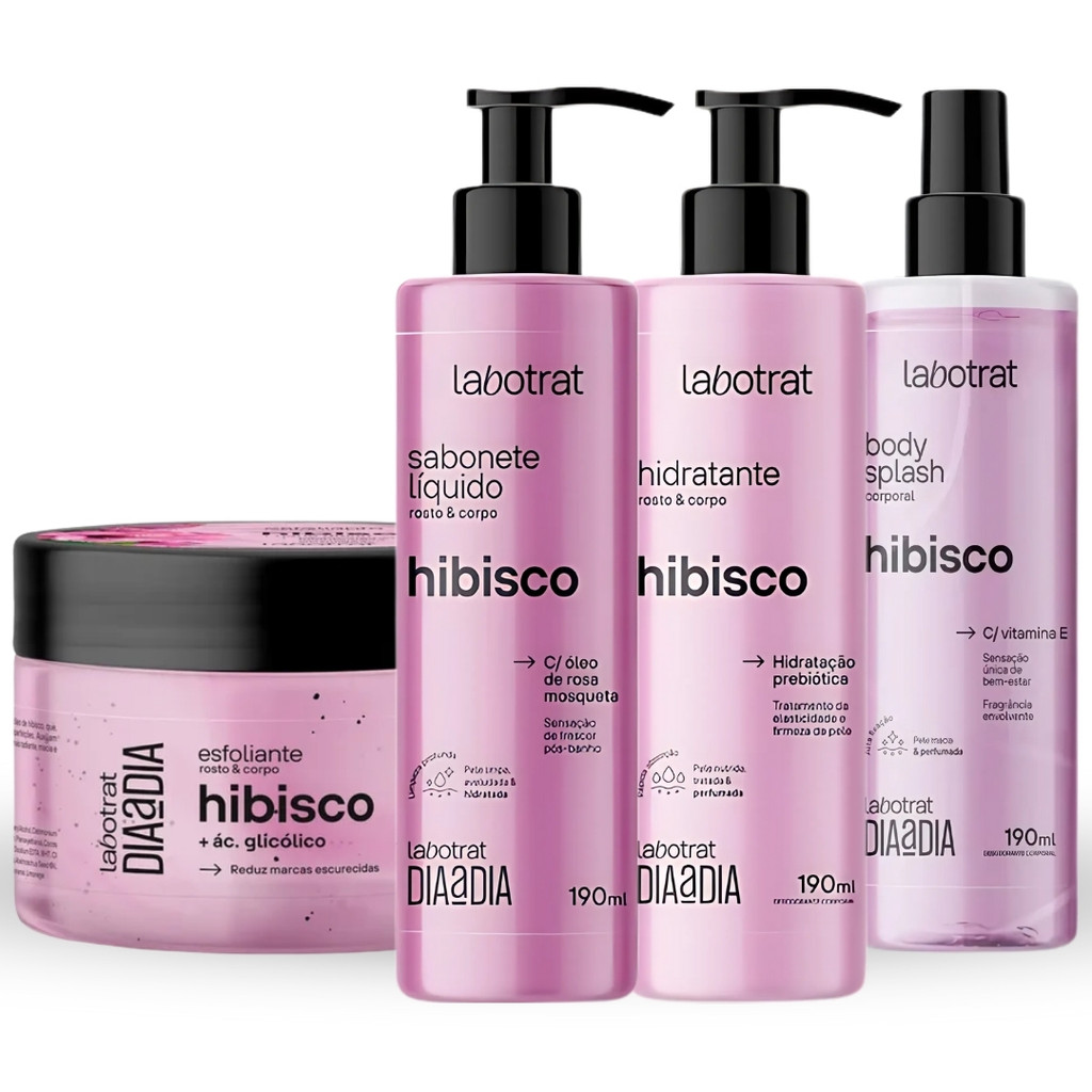 Kit Banho Premium Labotrat Hibisco Completo 4 Produtos C/ Body Splash Corpo E Rosto Cheiro De Fruta