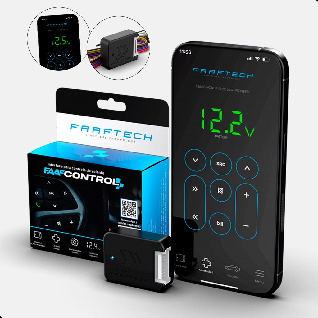 Interface Universal FaafControl Faaftech Bluetooth 5.1 Diversos Veículos Compatíveis Voltímetro
