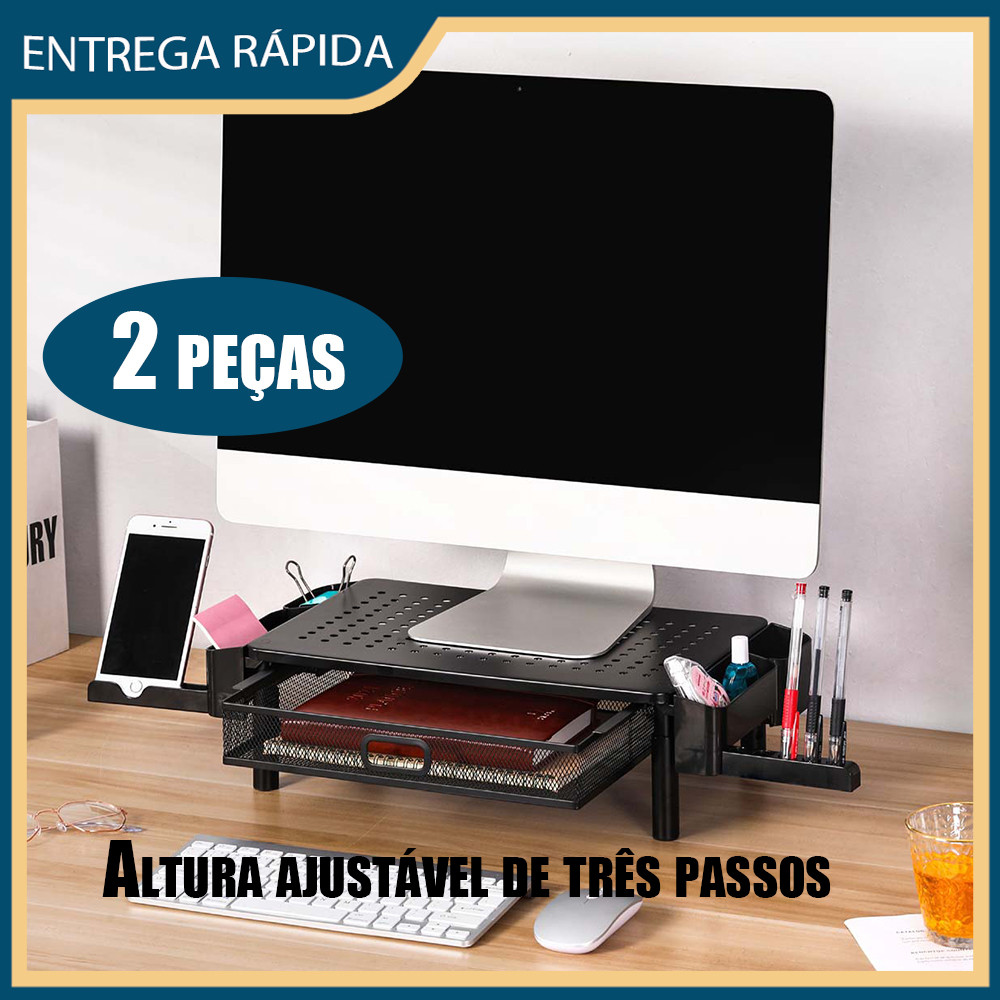 2x Prateleira metálica de reforço ajustável em altura com gavetas e calhas laterais Suporte de arrefecimento para monito