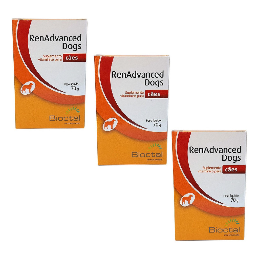 Kit 3 Suplemento Vitamínico Bioctal RenAdvanced Dogs Tratamento Renal - 70 g
