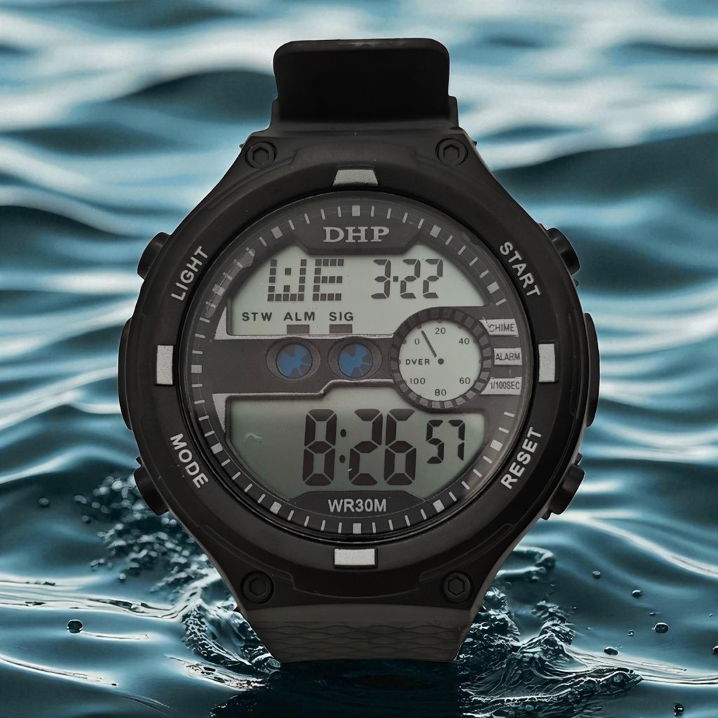 [981] Relógio digital à prova d'agua masculino original esportivo presente da moda alarme/cronômetro