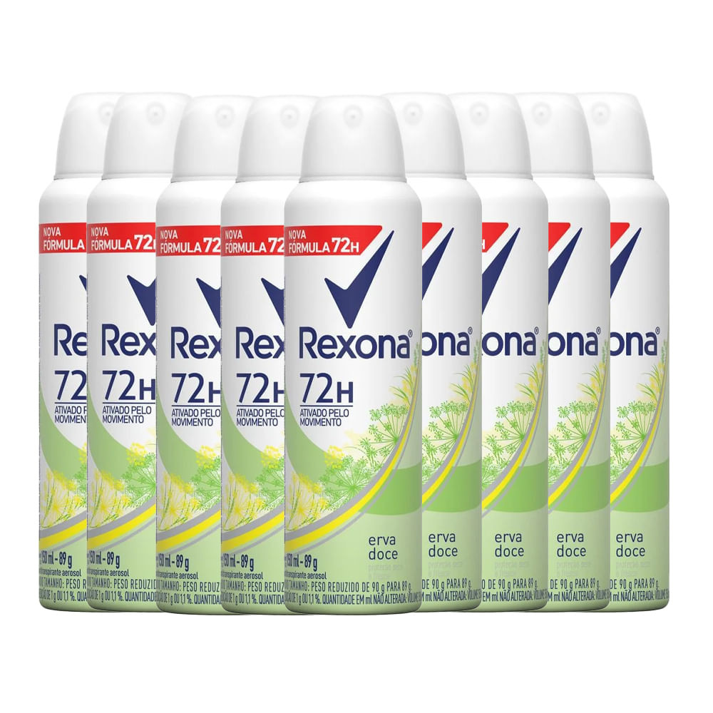 Kit Desodorante Aerosol Rexona Erva Doce Feminino 150ml - 9 Unidades - Beauty