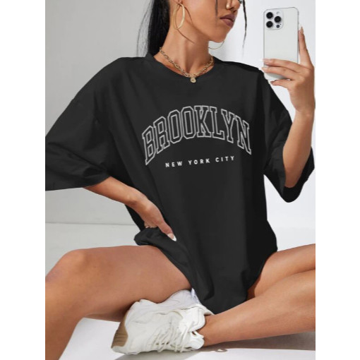 Camisa Camiseta Feminina Oversized Algodão Brooklyn Streetwear