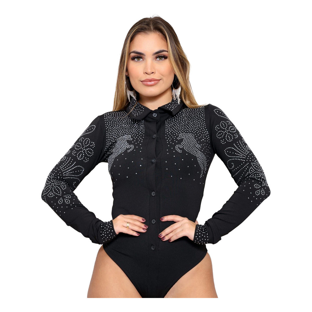 Body Feminino Camisa Boiadeira Strass Ana Castela Pedraria