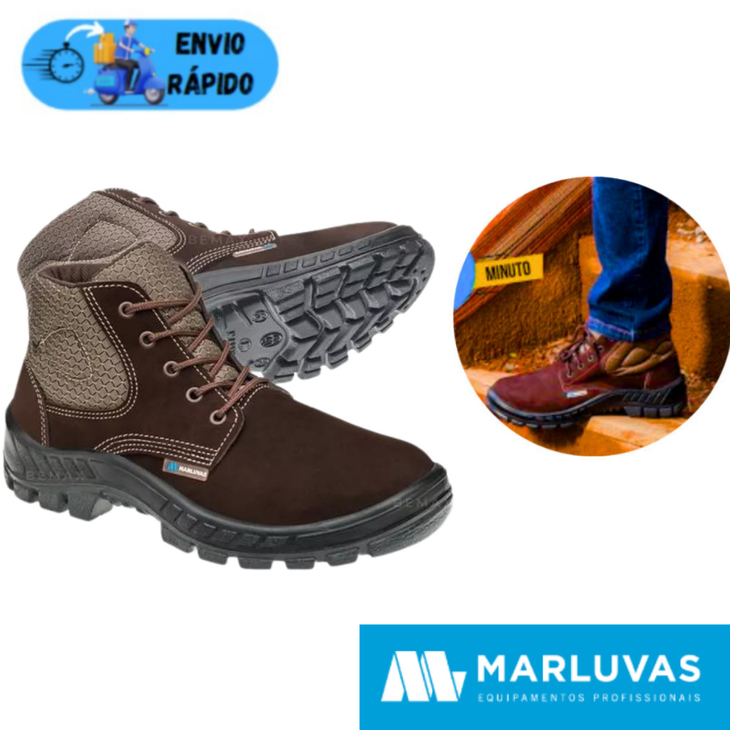 BOTA BOTINA DE SEGURANÇA COURO NOBUCK MARLUVAS BICO PVC 50B26  PROTEÇÃO EPI PARA TRABALHO TRILHA ESCALADA