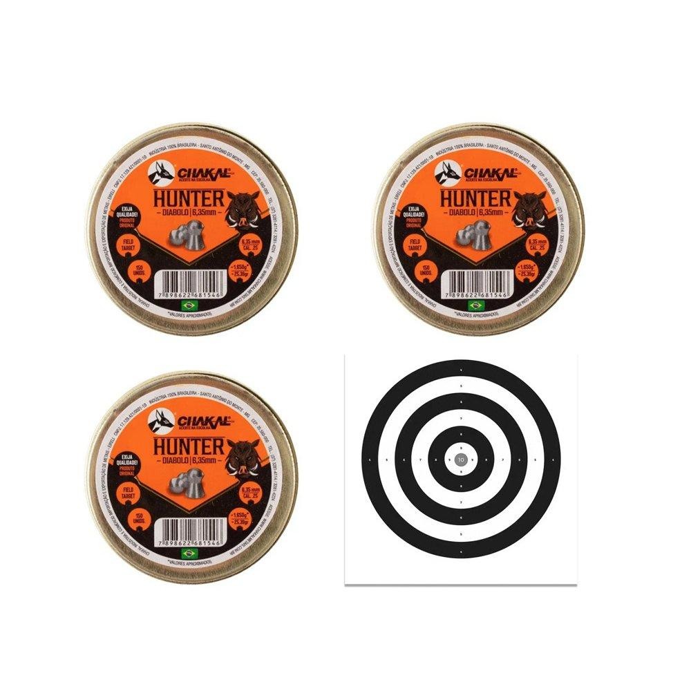 Kit 3 Cx Chumbo Hunter Diabolo 6,35mm - Chakal + Alvos