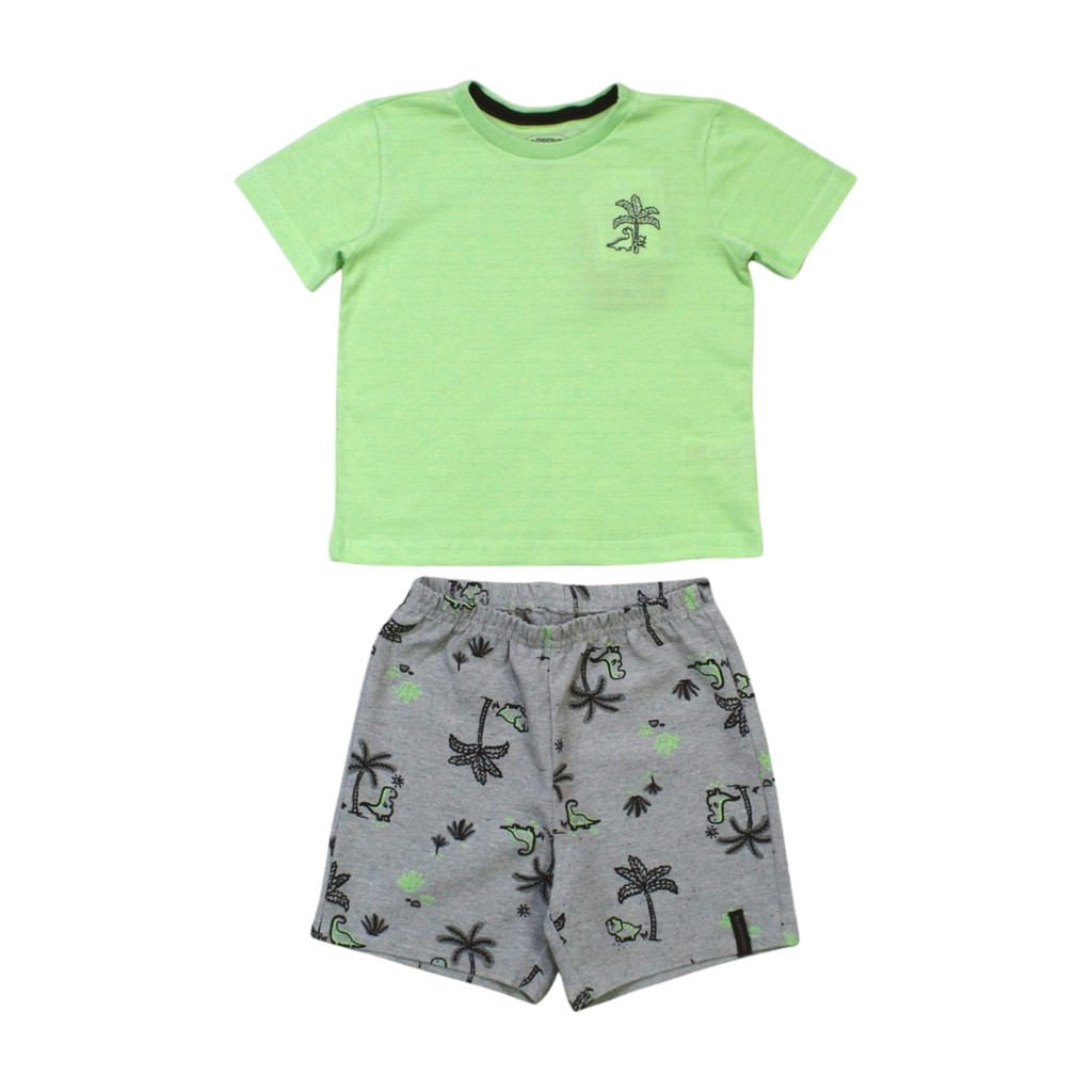 Conjunto Infantil Camiseta e Bermuda Tecido Estampa Dinossauros A0057 - Alakazoo
