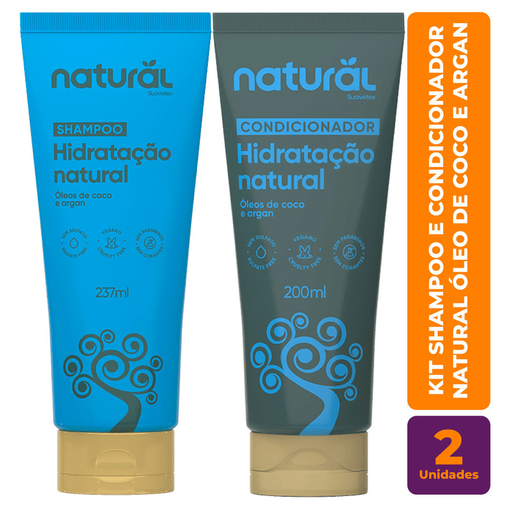 Kit c/ Shampoo e Condicionador Natural Oleo de Coco e Argan - Orgânico Natural