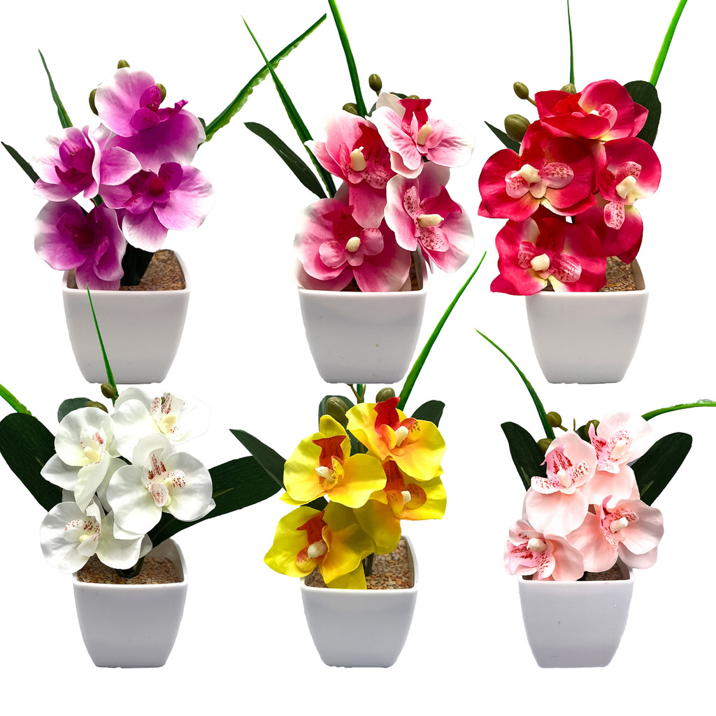 KIT 6 Arranjos Orquidea Artificial Cetim Enfeite Colorido em Oferta na Shopee