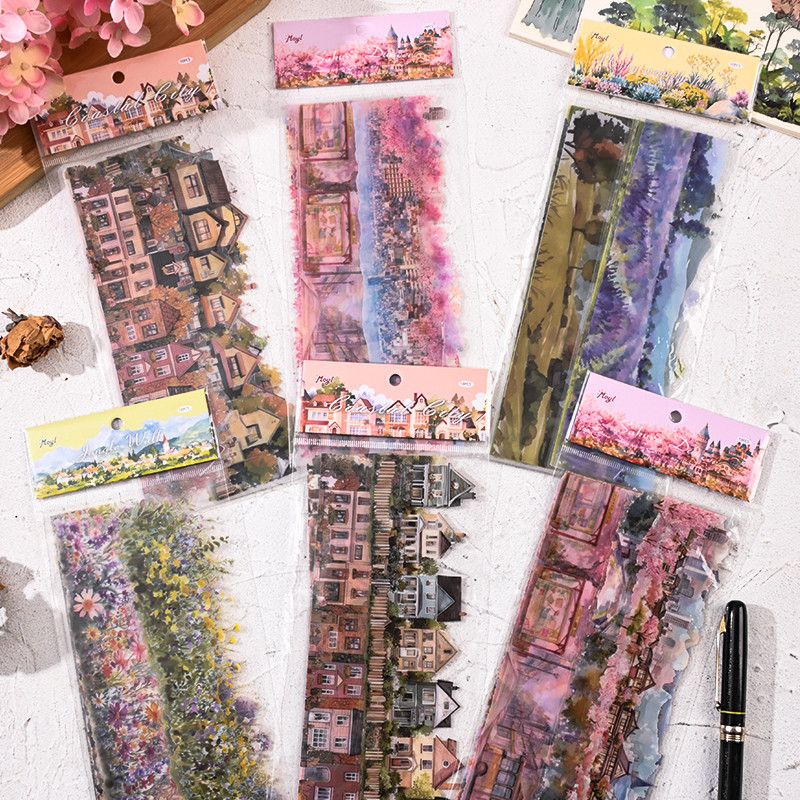 10 Folhas Estéticas Aquarela Série Selva Tira Longa PET Paisagem Adesivos Diário Deco DIY em Oferta na Shopee