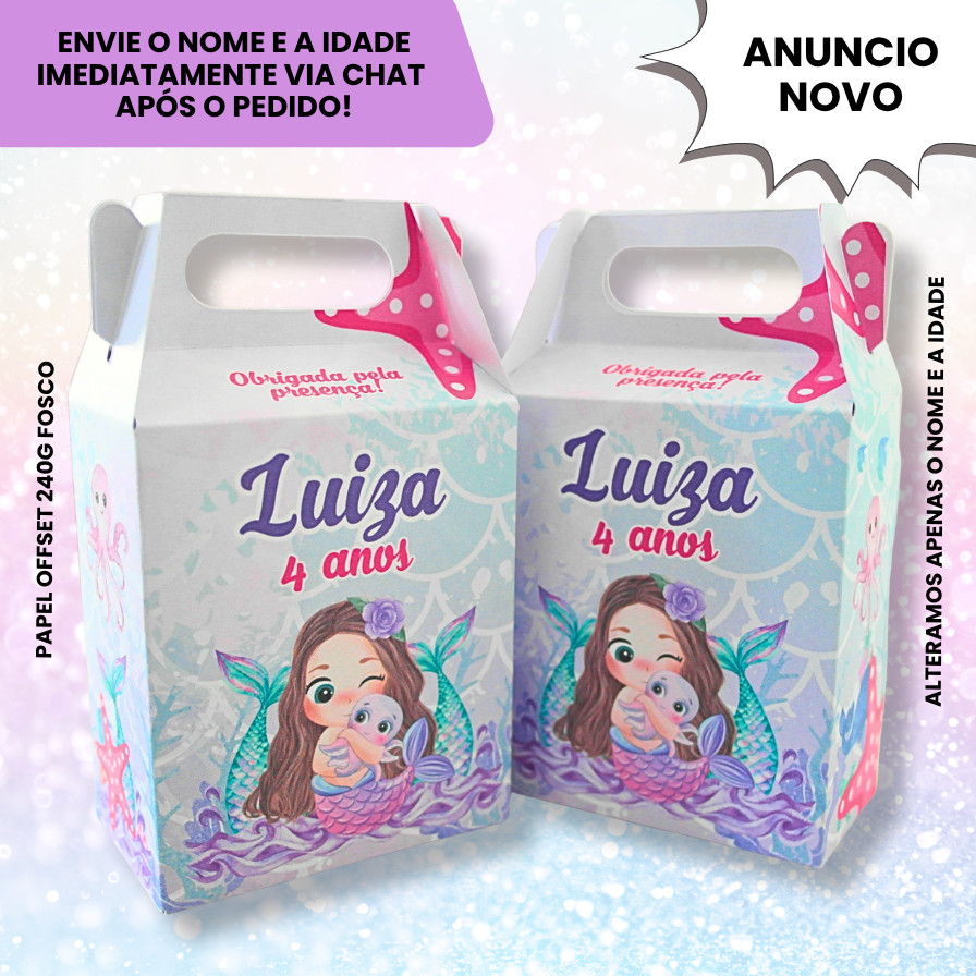 Kit Caixinha Maletinha Surpresa Aniversario Personalizada Tema Sereia Cute Menina Festa Infantil