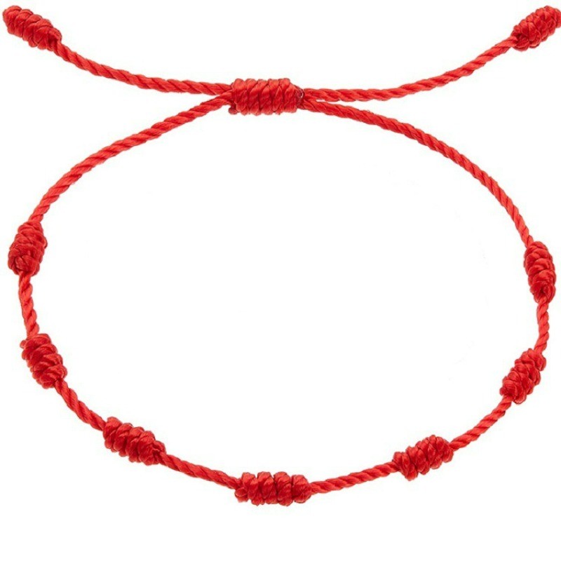 Pulseira Vermelha 7 Nós Kabbalah Contra Mal Olhado Inveja Adulto Regulável Kit